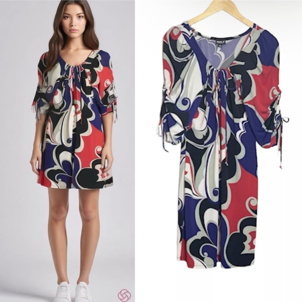Allen B by Allen Schwartz | Dress Drawstring Neck & Sleeves Geometric